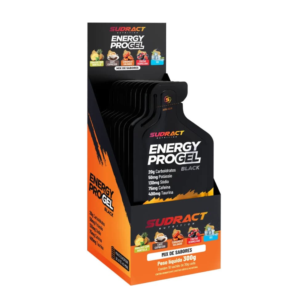 CAIXA C/10 SACHÊS SUDRACT ENERGY PRO GEL BLACK 30G - SABORES DIVERSOS