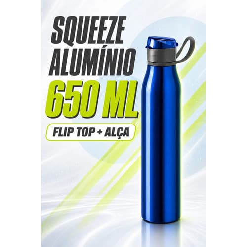 Garrafa Squeeze Alumínio 650ml Flip Top Com Alça Azul Azul