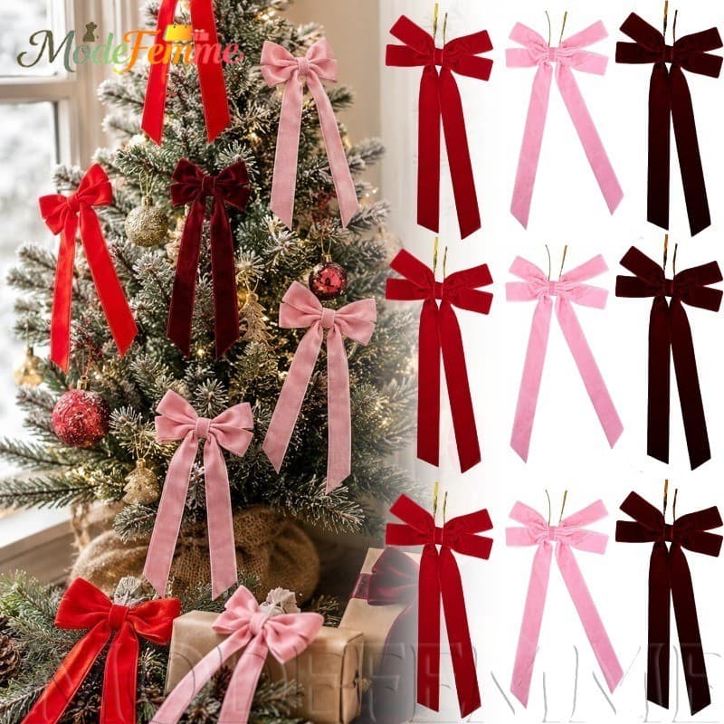 [À Venda] [Feliz Natal] Laço De Veludo 3D-Produto De Decoração De Casa-Suprimentos Festa De Casamento-Enfeites Pendurado