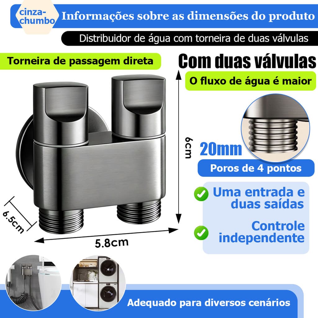 Válvula Saída Dupla 1/2 Ducha Higiênica Chuveirinho Banheiro Registro Inox