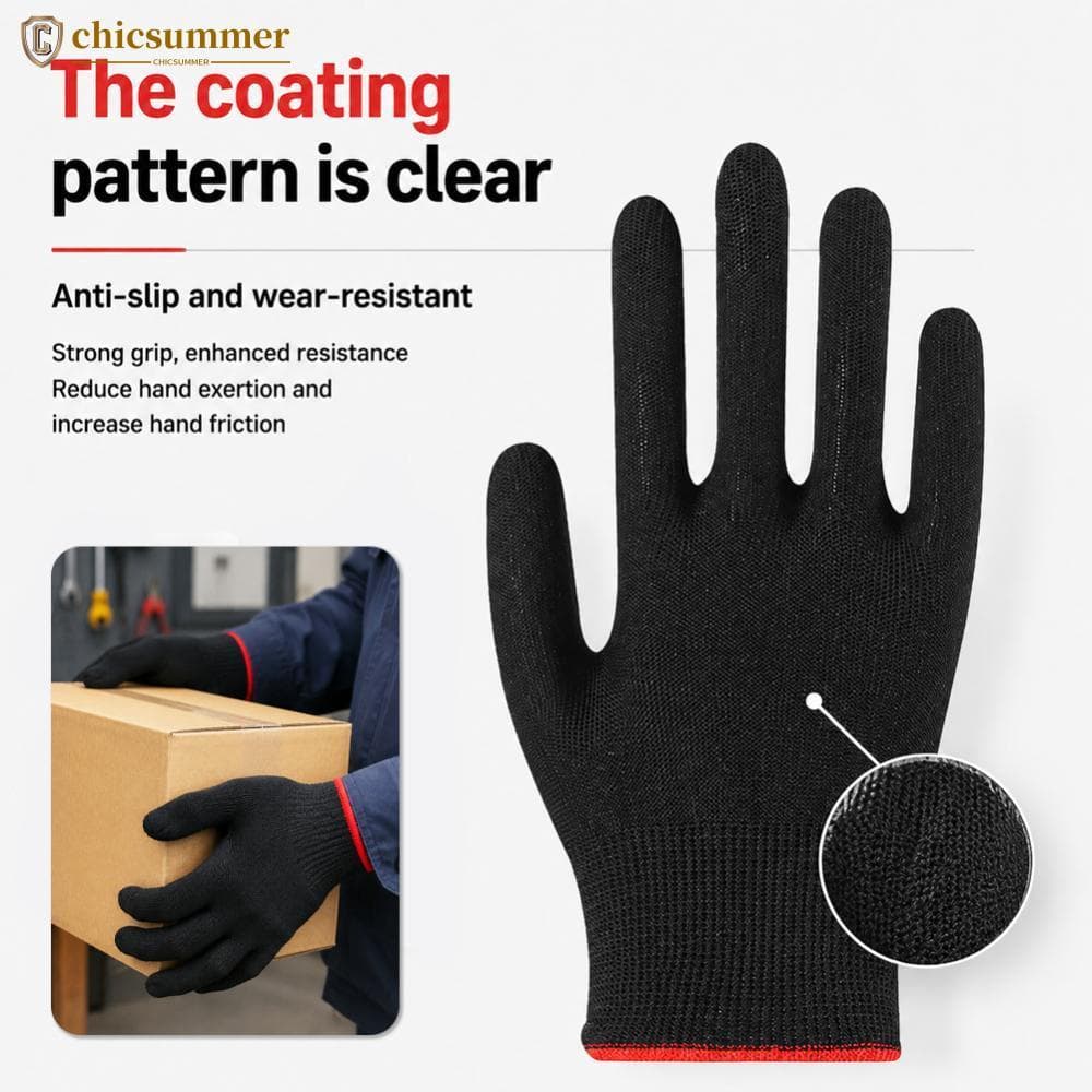 CHICSUMMER 12 Pares De Nylon Antiestático Preto PU Luvas De Proteção Revestidas De Palma Trabalho Respiráveis Antiderrap