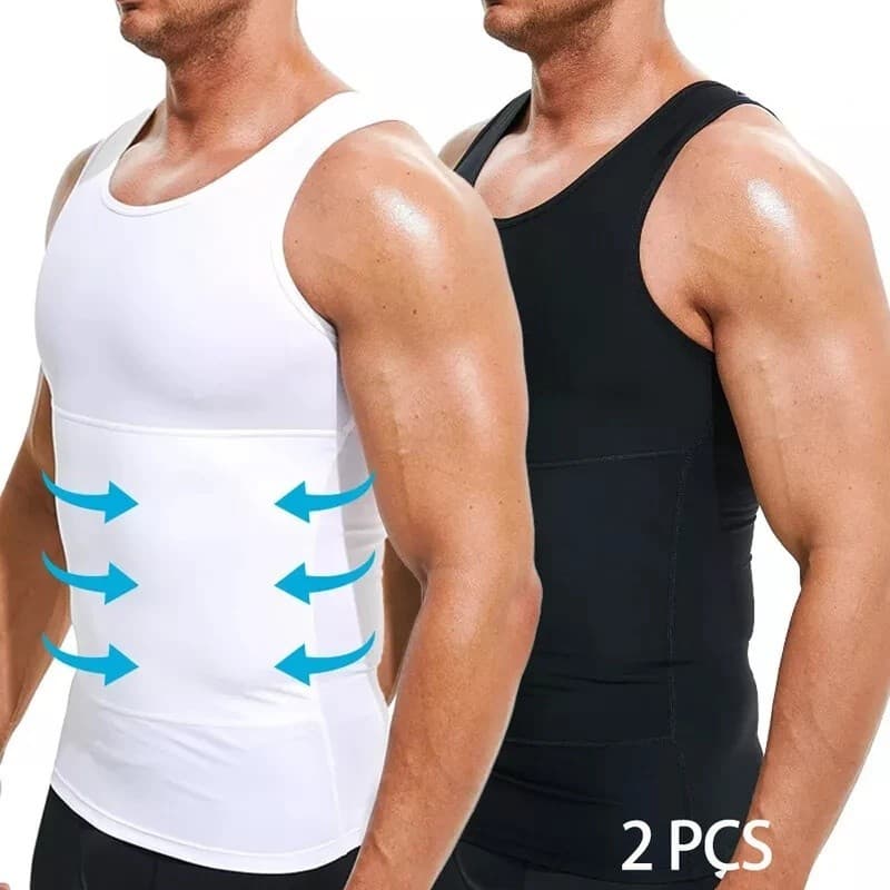 2 Peças Camisas De Emagrecimento Masculinas De Alta Compressão Controle De Barriga Em Torno Do Pescoço Modelador De Corp