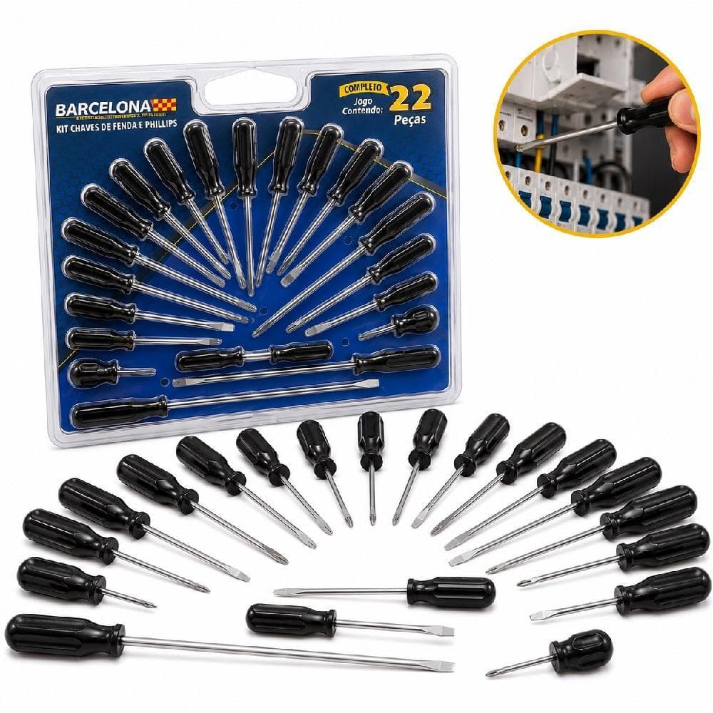 KIT CHAVE FENDA PHILIPS TORX 22 PECAS COMPLETO FERRAMENTAS ELETRICISTA PROFISSIONAL MULTIUSO OFICINA MANUTENCAO REPAROS