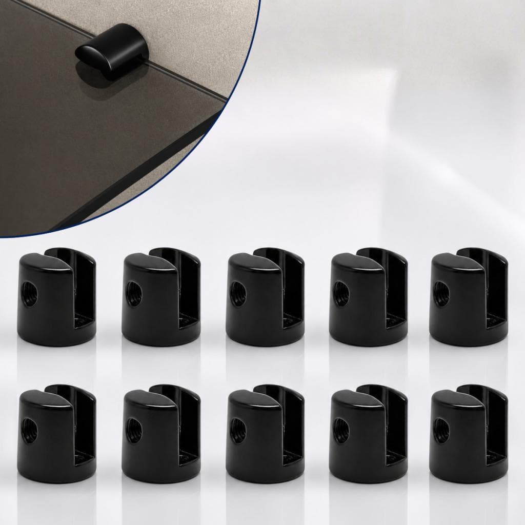 Kit 10 Suportes Fenda Redondo 01 Furo Para Prateleira de Vidro 6mm em Metal Preto