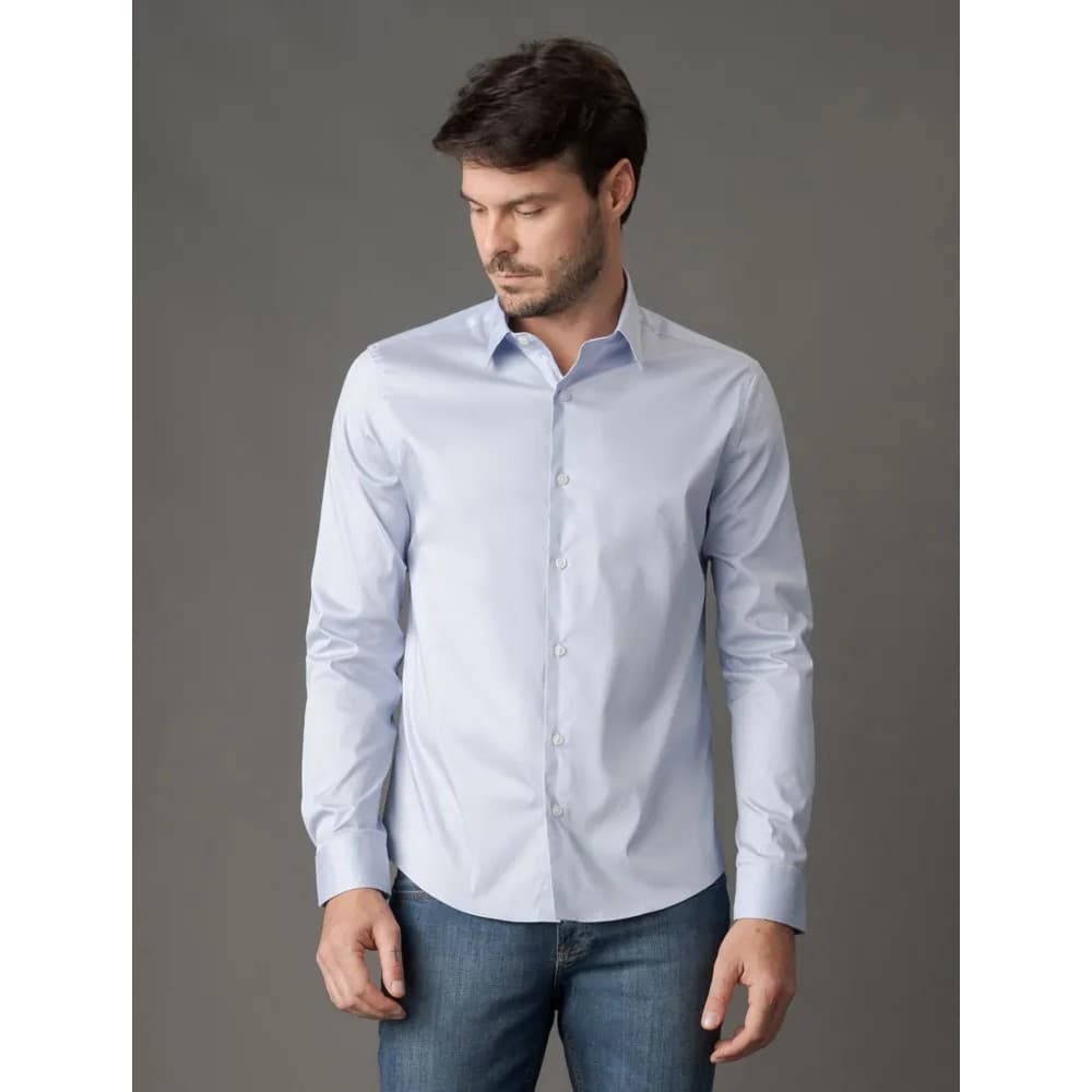 Camisa Masculina Calvin Klein Slim Básica Azul Claro