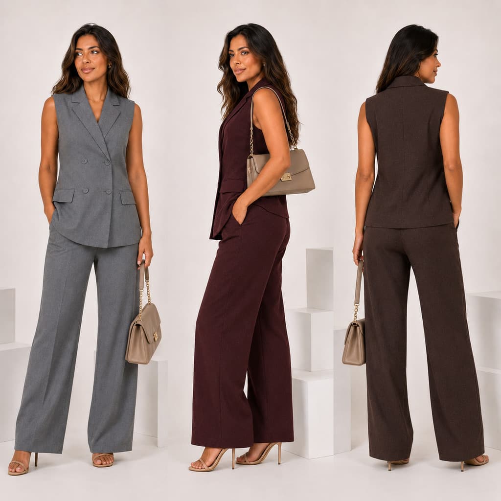 Conjunto Alfaiataria Transpassado Feminino Colete Social Calça Elegante Moda Executiva Premium Casual Outono Inverno