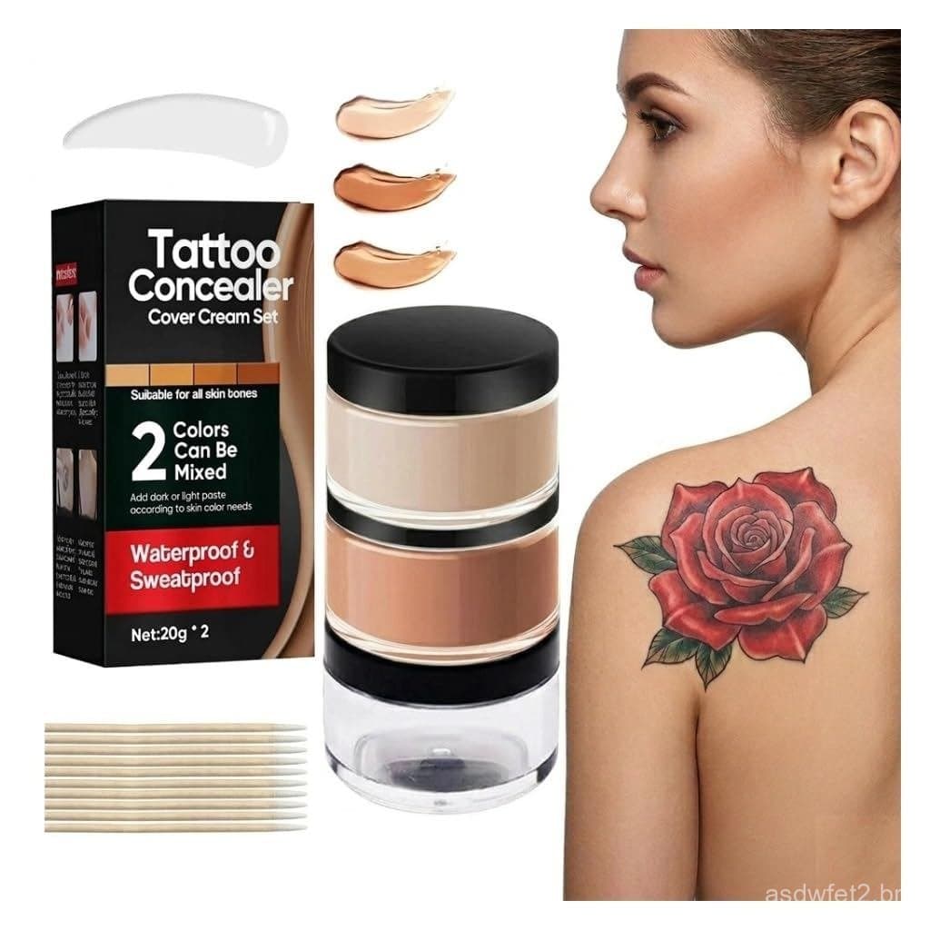 Maquiagem para Cobrir Tatuagens à Prova d'Água – Kit de Corretivo para Tatuagens de 2 Cores para Cicatrizes, Manchas, Ma
