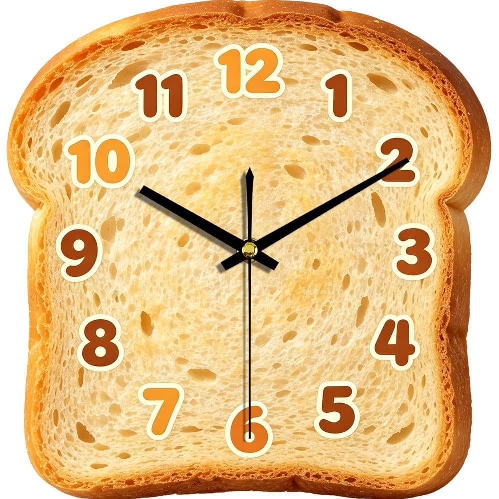 Criativo torrada pão relógio de parede estilo sala estar quarto mudo relógio criativo forma comida relógio parede 8.12
