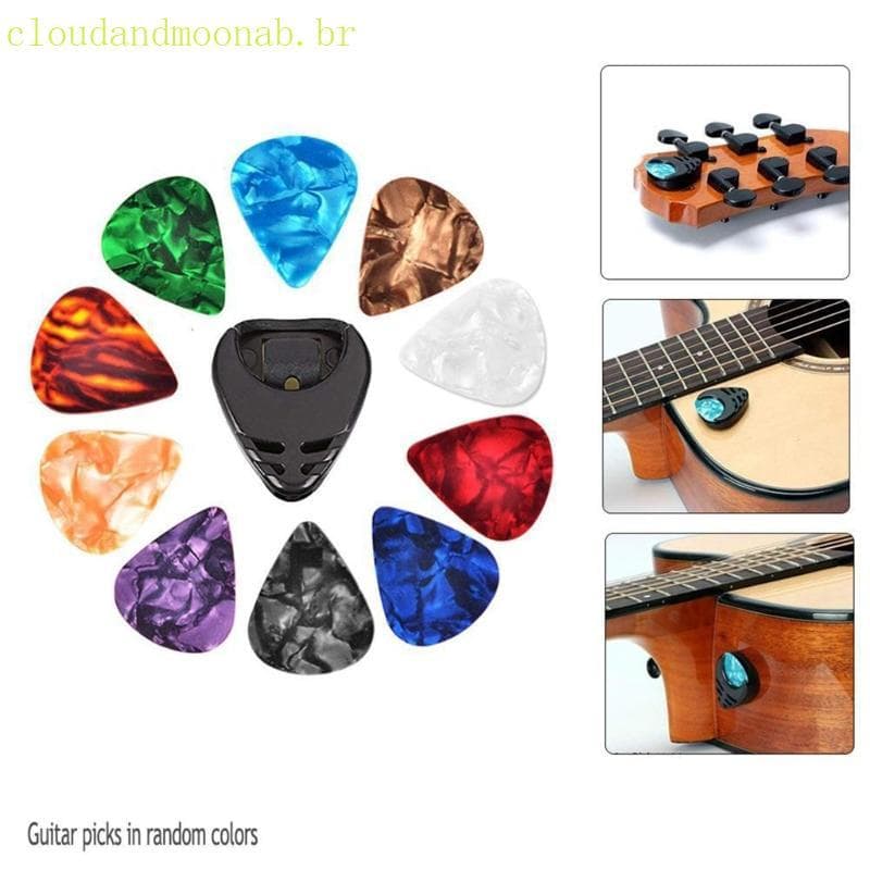 CLO 10 Peças Palhetas Guitarra Acústica Resistentes Desgaste Conjunto Suporte Palheta Elétrica Peça Repos