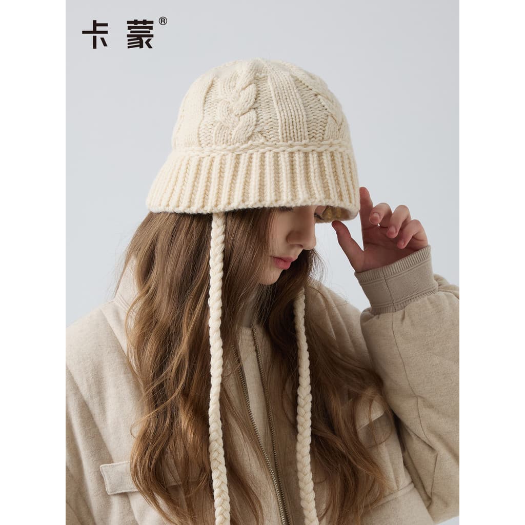 Camon chapéu balde de malha feminino 2025 inverno novo estilo quente bonito chapéu de malha bacia chapéu de lã de
