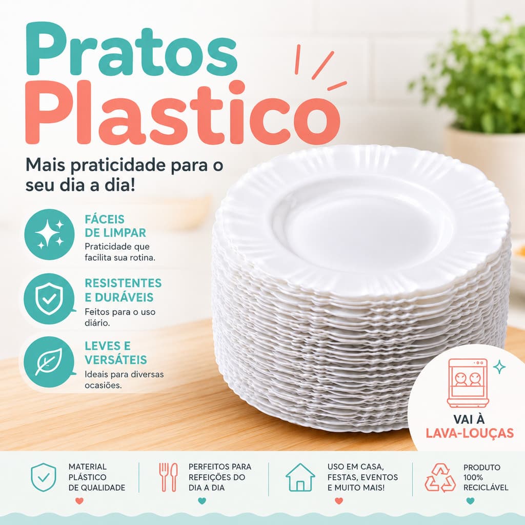 Kit Prato Plásticos Reutilizáveis Resistentes - Prato para Churrasco, Festa, Jantar, Camping e Uso Diário