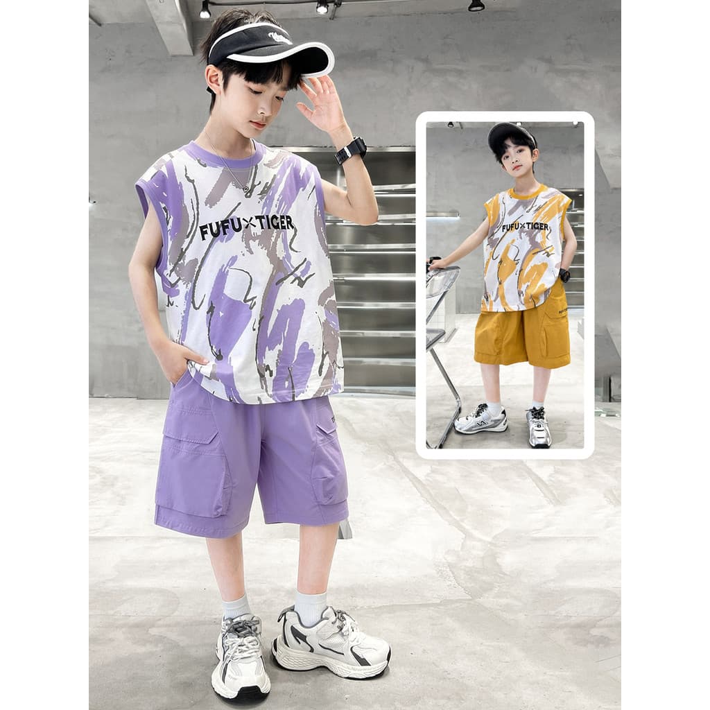 Meninos verão colete terno 2026 novo estilo roupas de verão grandes meninos crianças meninos estilo verão Puffian bonito