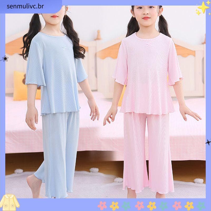 Novo estilo crianças Homewear pijamas médio grande crianças de manga comprida roupas de ar condicionado meninas estilo f