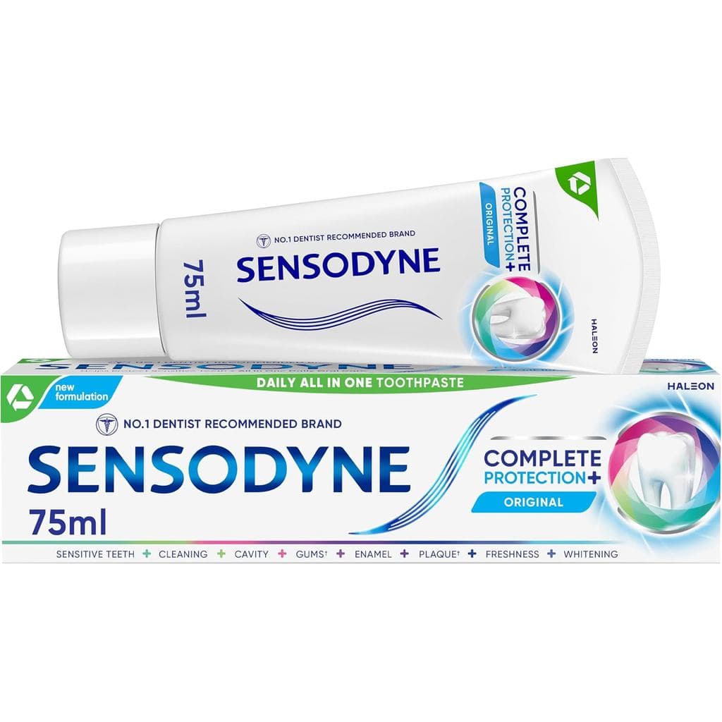 Pasta de Dente Sensodyne Proteção Completa+, Pasta de Dente Diária para Dentes Sensíveis, Sabor Original, 75ml