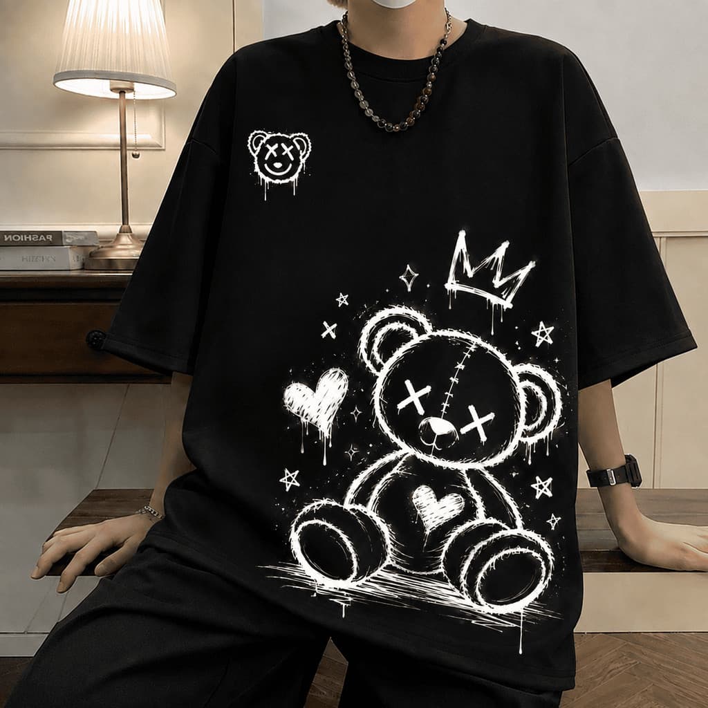 Camiseta Streetwear Urso Estampada Aesthetic Dark Grunge Grafite Unissex