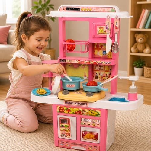 Cozinha Infantil Rosa Com Luzes Sons Interativa Desenvolvimento Criatividade