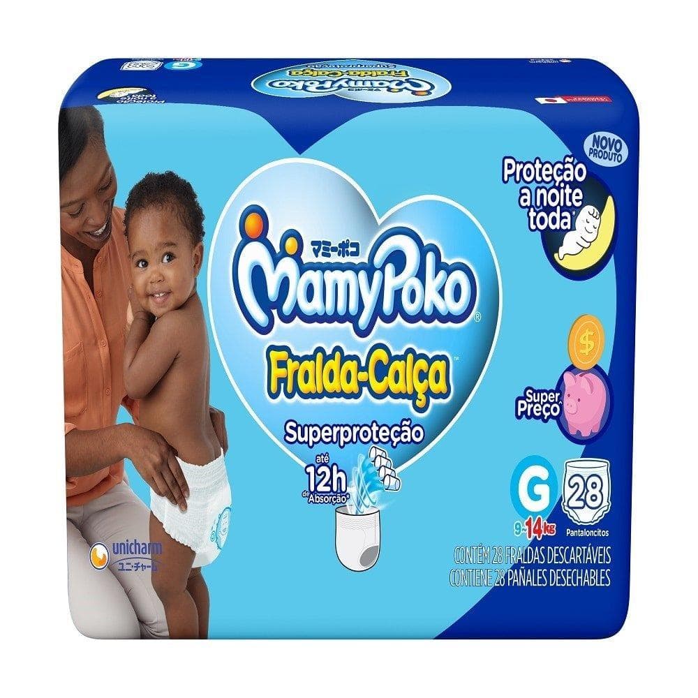 Fralda Descartável MamyPoko Calça Super Proteção Jumbo Tamanho G - 4 Pacotes com 28 Fraldas - Total 112 Tiras