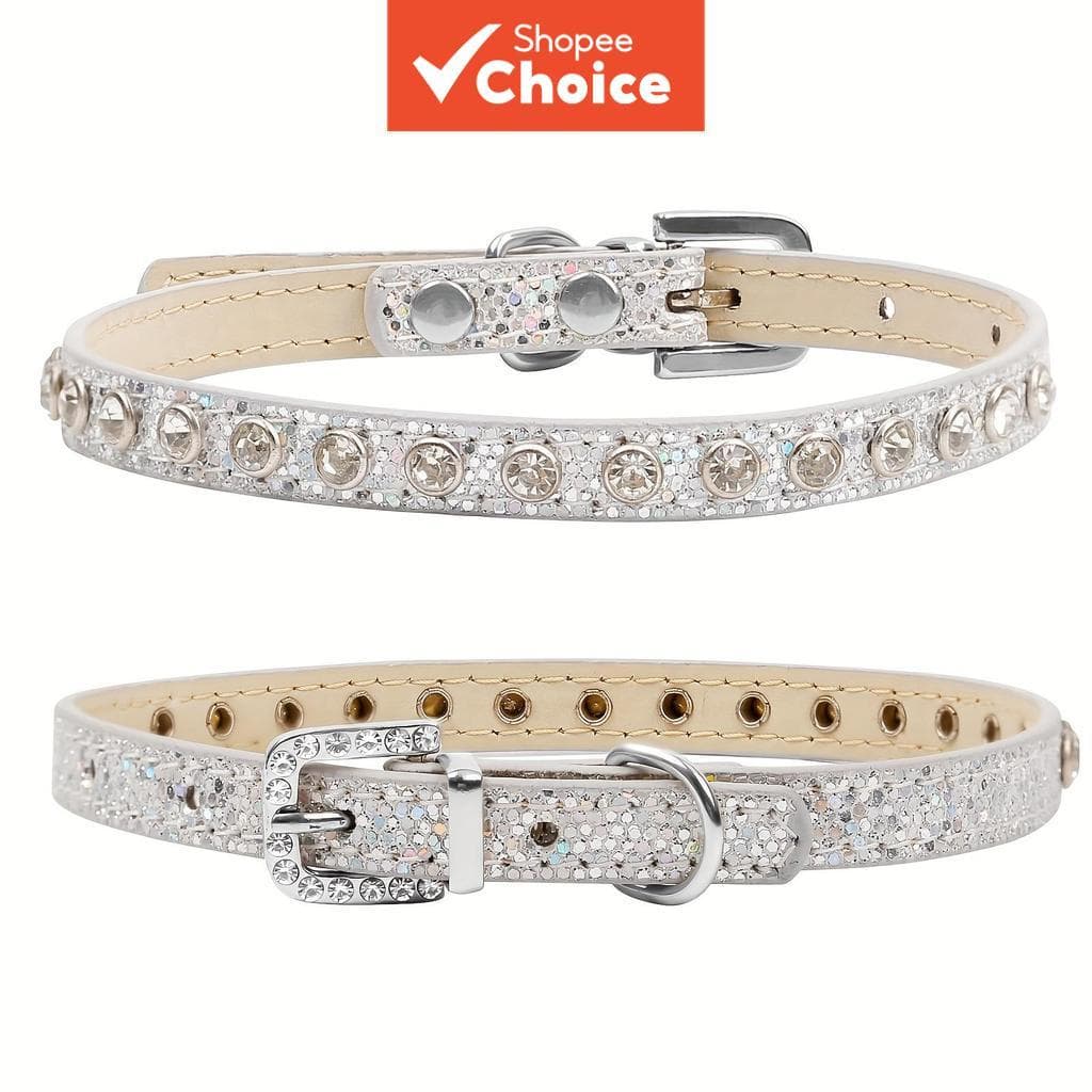 Coleira Ajustável para Animais de Estimação com Strass, Alça de Pescoço Brilhante e Fashion para Gatos e Cachorros