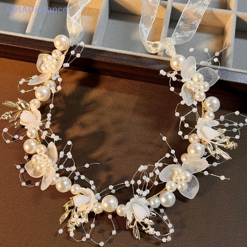SetADistance Elegante Meninas Imitado Pérola Cabelo Cocar Bebê Flor Grinalda Guirlanda Cabeça Argola De Casamento Bons P