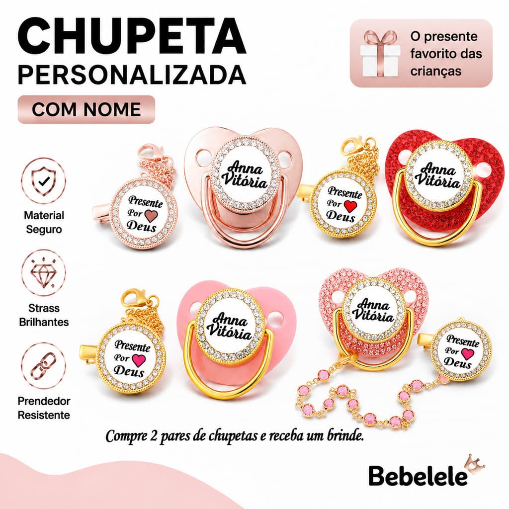 Chupeta plana para bebê com prendedor de chupeta, chupeta personalizada, para bebê, sob medida&331 GQ2H