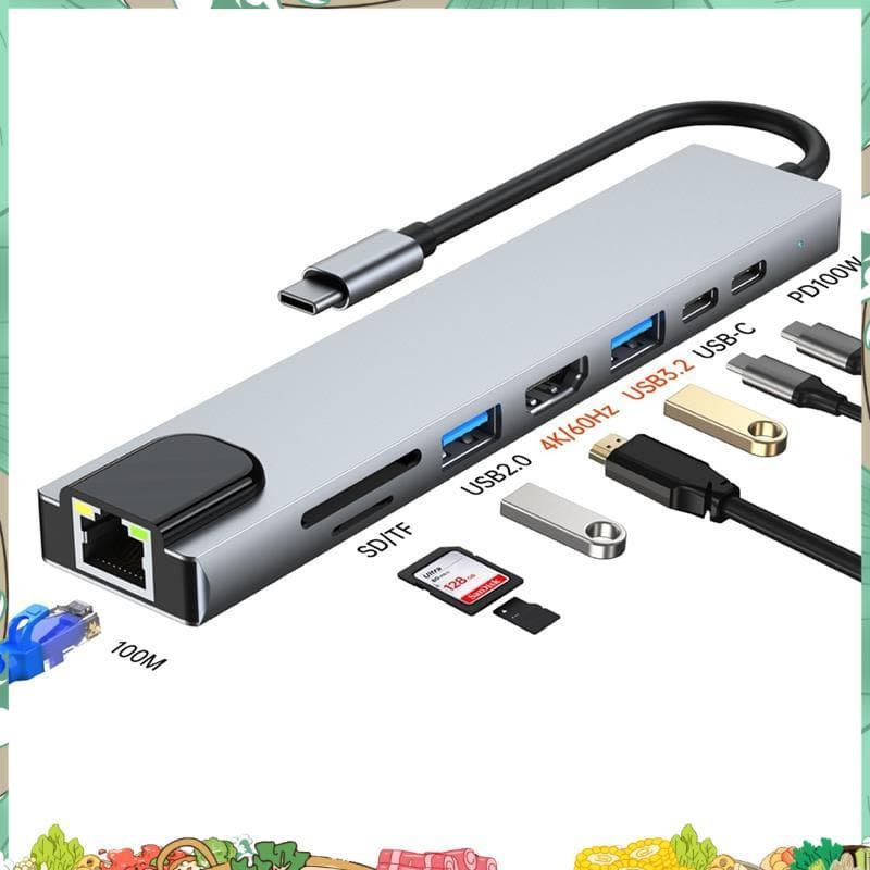 Hub USB C Tipo 3.2 A 4K-Adaptador Compatível Com Leitor De Cartão RJ45 SD/TF PD Para Laptop