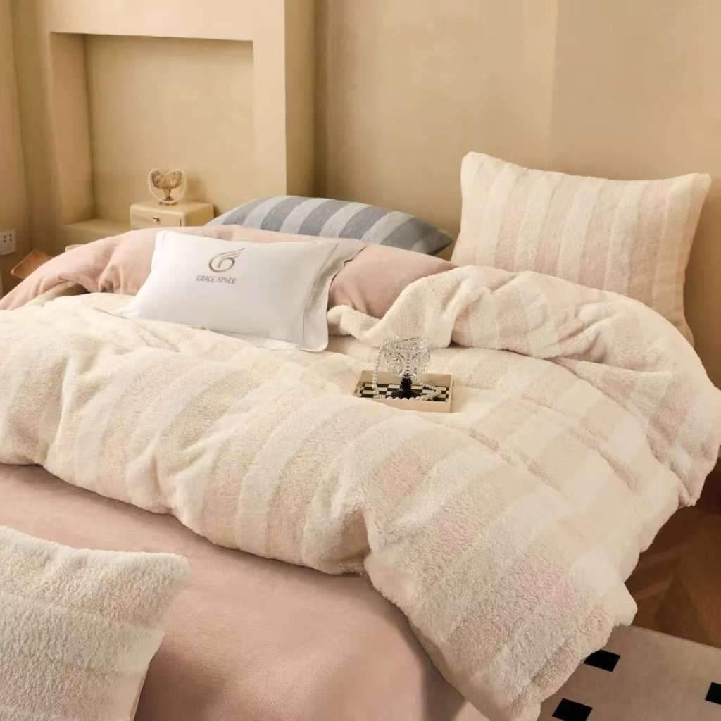 Ins conjunto de quatro peças de lã de pelúcia de alto peso, boné de leite de coelho, pele de coelho, roupa de cama de lã