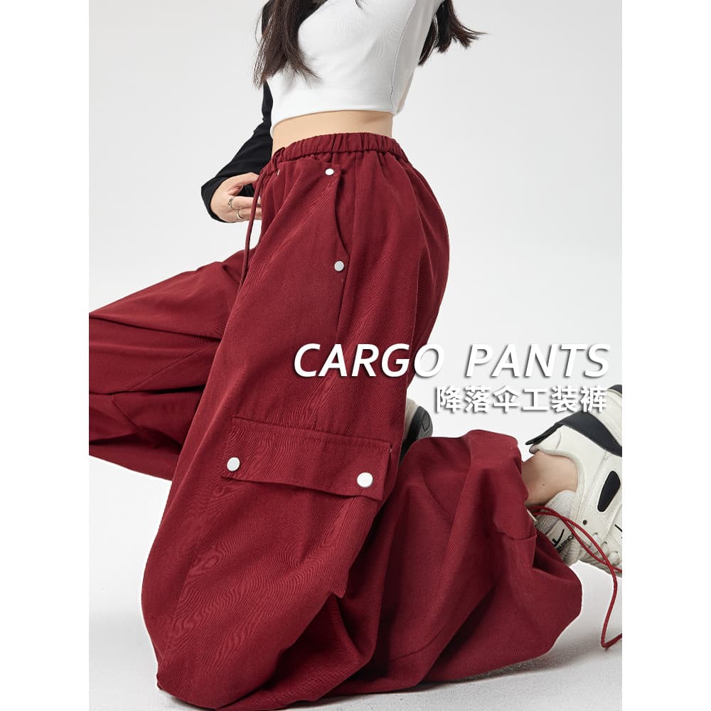 Americano Retro vermelho macacão feminino outono 2026 novo estilo cintura alta perna larga solta Casual esportes dança c