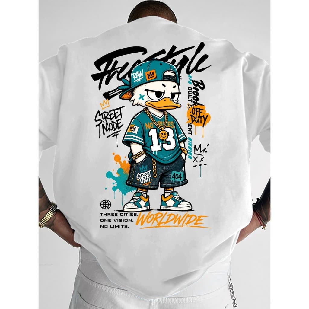 camiseta masculina camisaT-shirt de e Gola Redonda, Top da Moda e Fresco com Estampado de Pato e Manchas a Combinar