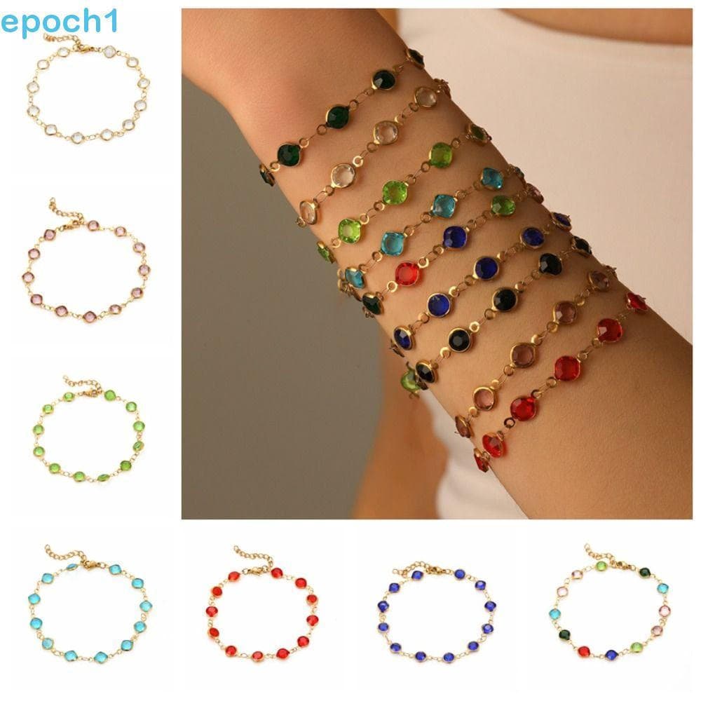 Corrente de Folhas Brilhantes EPOCH1, Elegantes Pulseiras Circulares Coloridas de Luxo com Cristais A6MQ