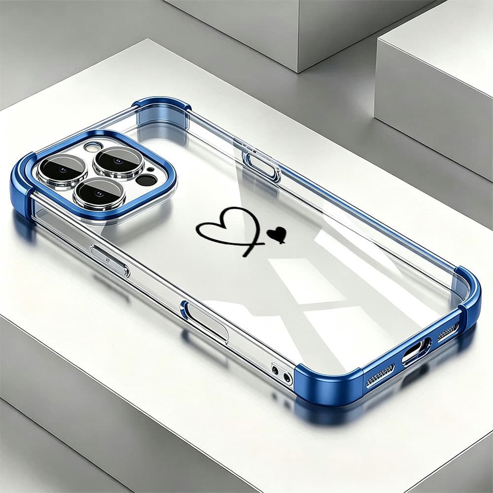 Capinha para iPhone 17 Pro Max 13 14 11 12 16 15 Plus Air Capinha Borda Cromada 4 Cantos Anti Impacto Coração Duplo