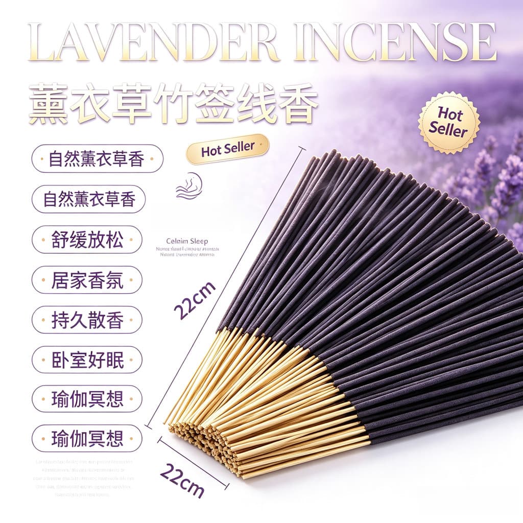 Bastões De Incenso Lavender De 22 Cm-Aromaterapia Natural E Pura Para Alívio Do Estresse , Ambientador Doméstico , Perfu