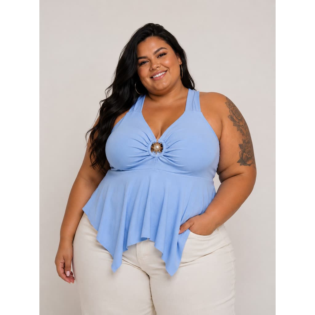 Blusa Cropped Plus Size 44 a 48 com Detalhe Dourado