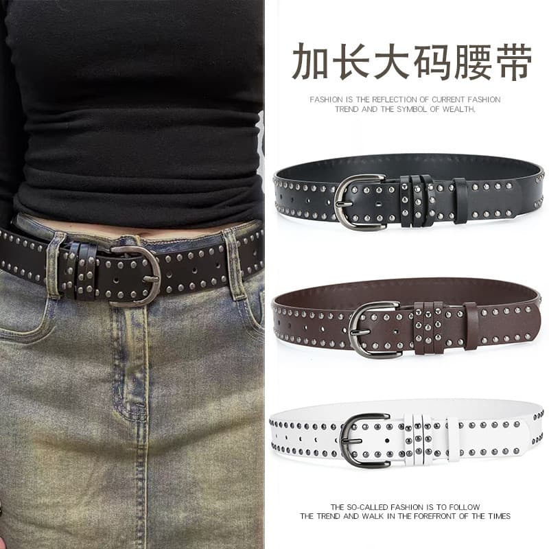 Cinto de rebite feminino com fivela de pino cinto decorativo Extra longo tamanho grande elegante All-Match exclusivo com
