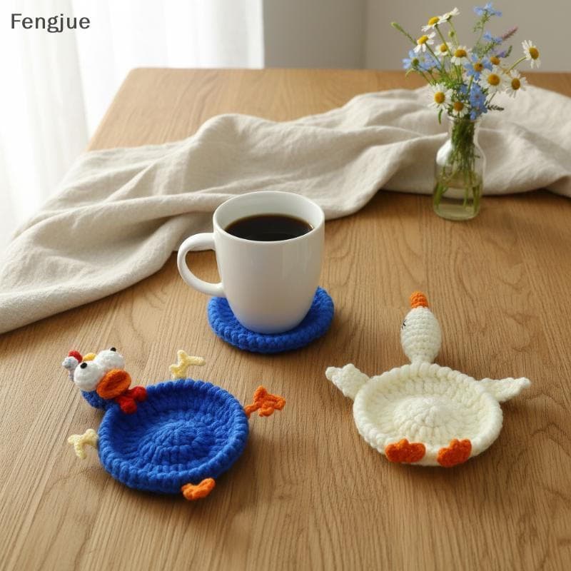 Fengjue Porta-Copos De Animais De Crochê Fofos Feitos À Mão , Tapetes De Copo De Malha Para Casa , Sala De Estar , Mesa