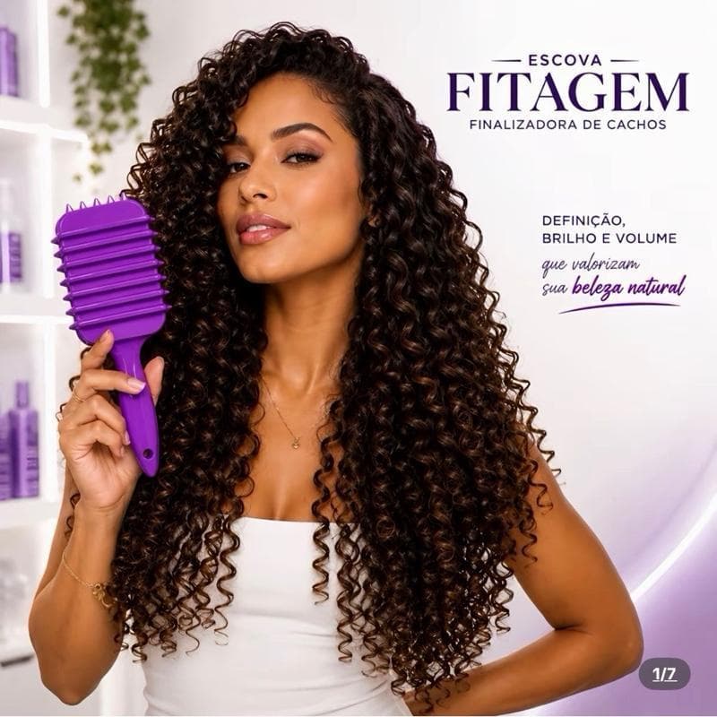 Escova Fitagem para Cachos | Define, Desembaraça e Dá Volume | Ideal para Cabelos Cacheados e Crespos