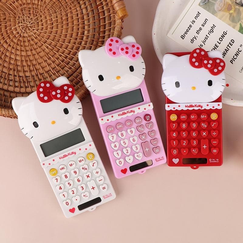 Calculadora Miniatura Fofa da Hello Kitty, Desenho Animado do Gato KT, Portátil com Tampa Deslizante, Ferramenta de Mate