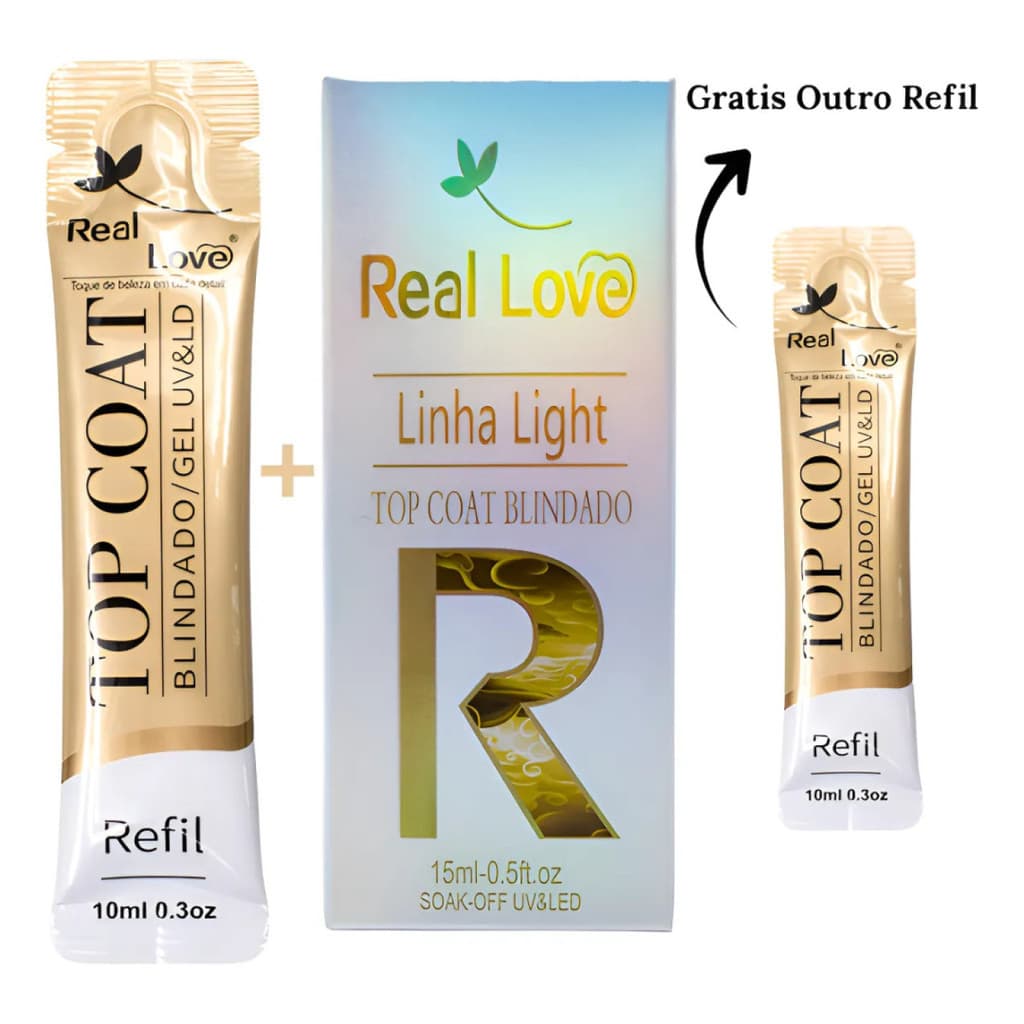 Kit Top Coat Blindado + Refil Top Coat Real Love 15 Ml 10 Ml