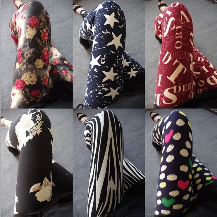 Primavera outono escovado leite seda flores coloridas estrela impressão Leggings feminino Plus Size estiramento calças f