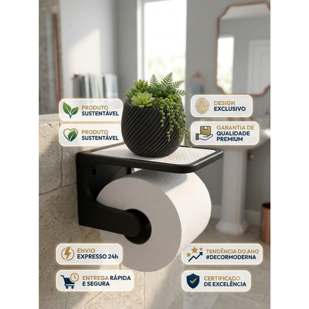 Organize Seu Banheiro com Estilo! Porta Papel Higiênico com Prateleira para Celular, Plantas e Objetos – Instalação Fáci