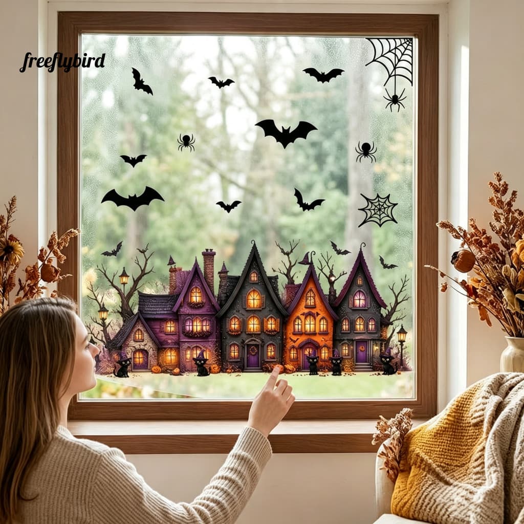 Fz 2 Folhas De Decalques Estáticos Para Janelas , Decoração De Halloween À Prova D'água , Sem Resíduos , Design DIY Flex
