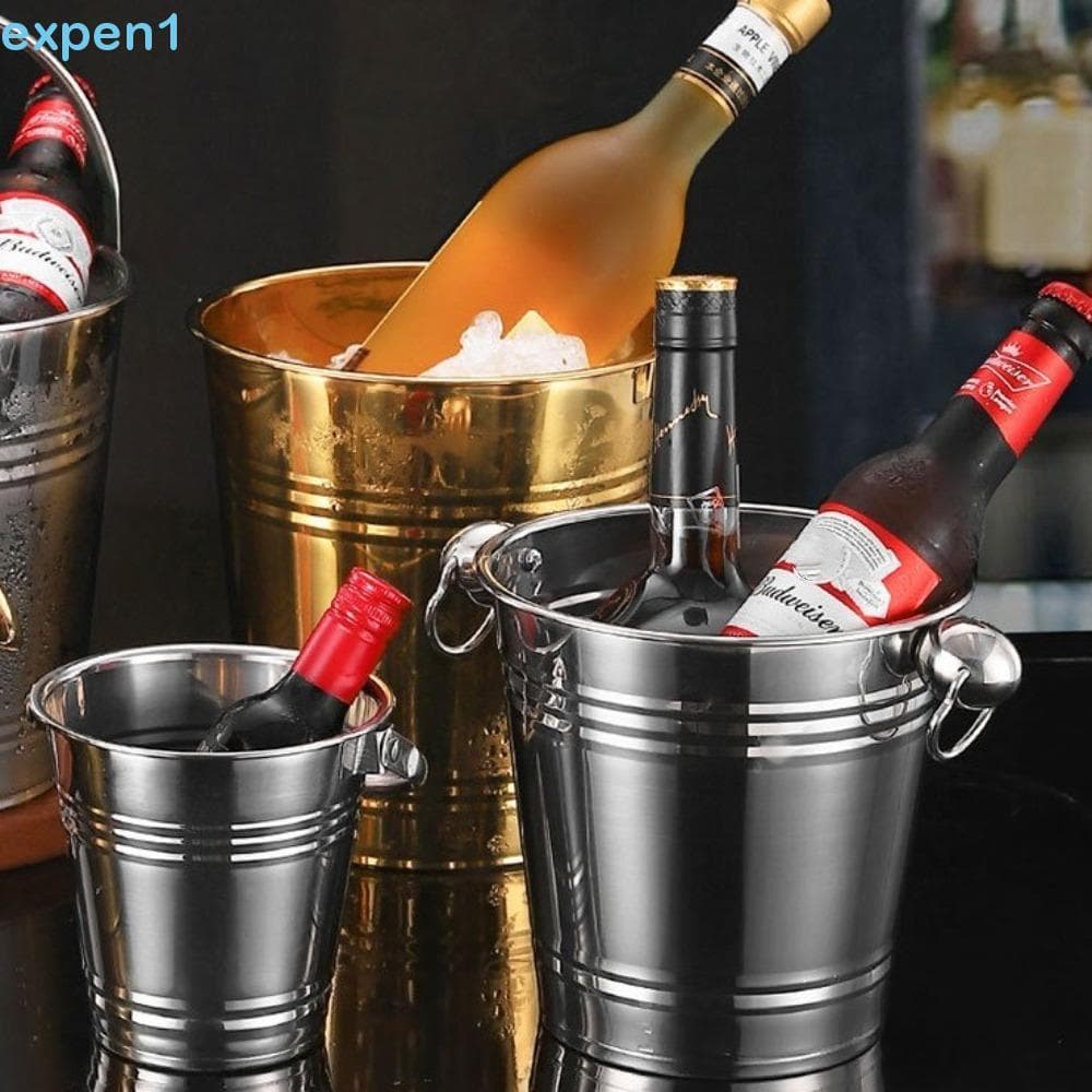 Balde De Gelo De Aço Inoxidável EXPEN , Mini Baldes De Metal Redondos Espessos , Com Alças Cerveja Multifuncional
