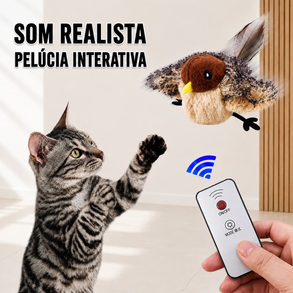 Asas Interativas Batendo Pardal Gato Brinquedo Chilrear Pássaro Toque Ativado Recarregável USB Para Gatinhos Cães Pequen