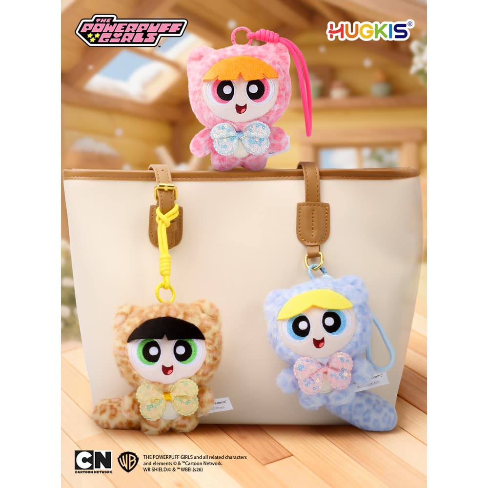 HUGKIS Powerpuff Meninas Leopardo Gato Pingente de Pelúcia Genuíno Saco de Desenhos Animados Pendurado Chaveiro Boneca F