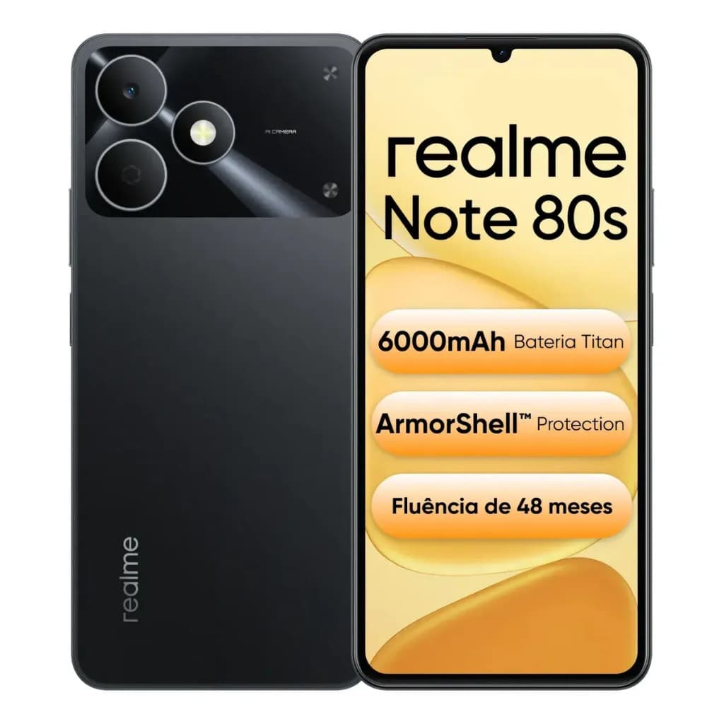Smartphone realme Note 80s 4G 128G 256GB 6000mAh Tela 6,74" 90Hz 256GB IP54 Android 15 Dual SIM Novo