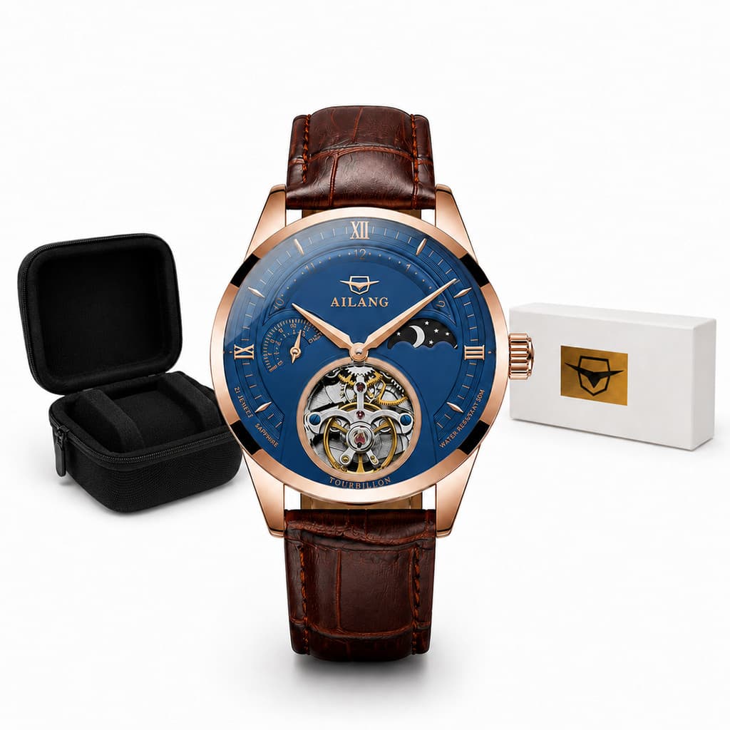 Relógio Masculino Ailang Tourbillon Mecânico Indicador Solar
