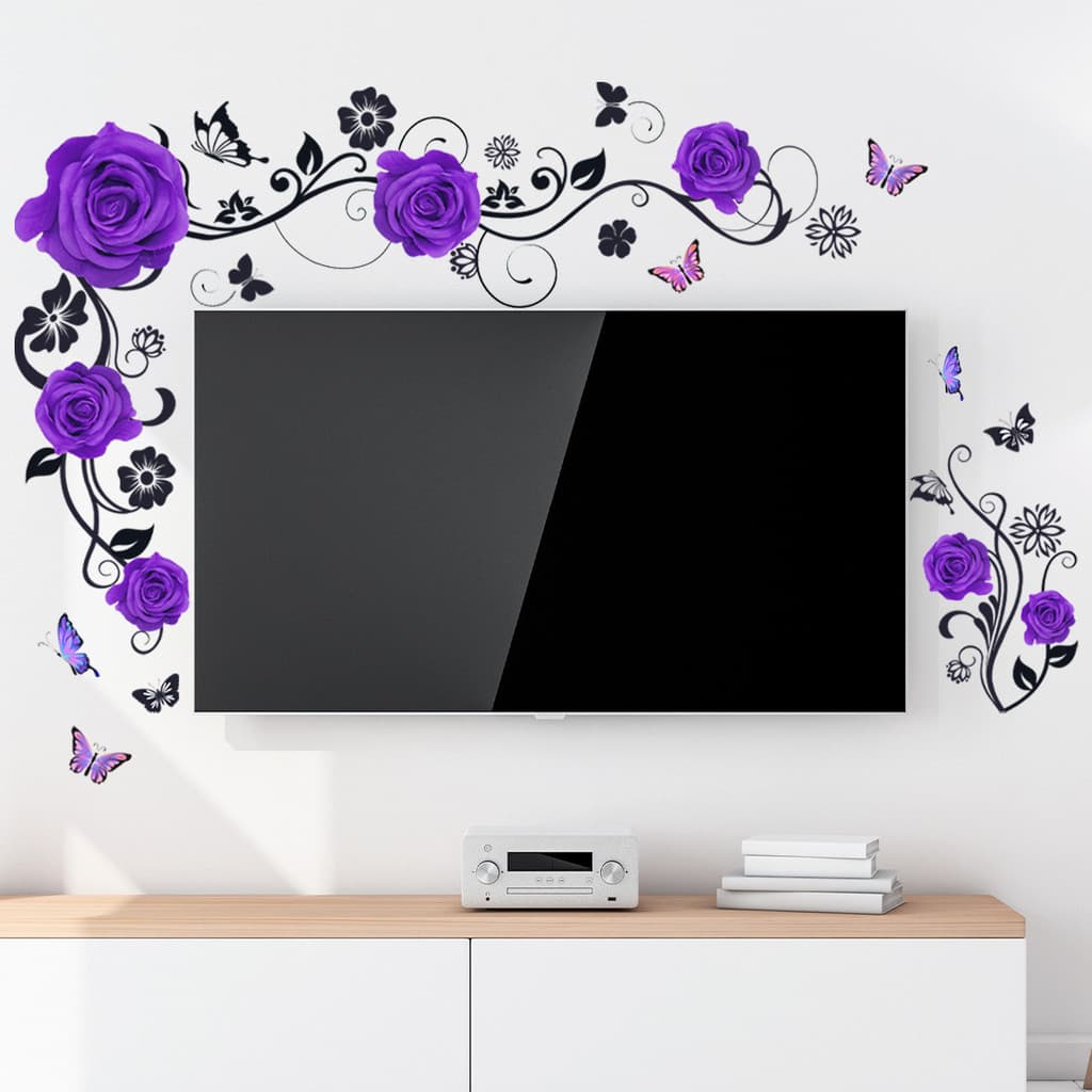 Adesivos de parede flor roxa Rattan borboleta adesivos de parede sala estar quarto fundo sala adesivos de parede