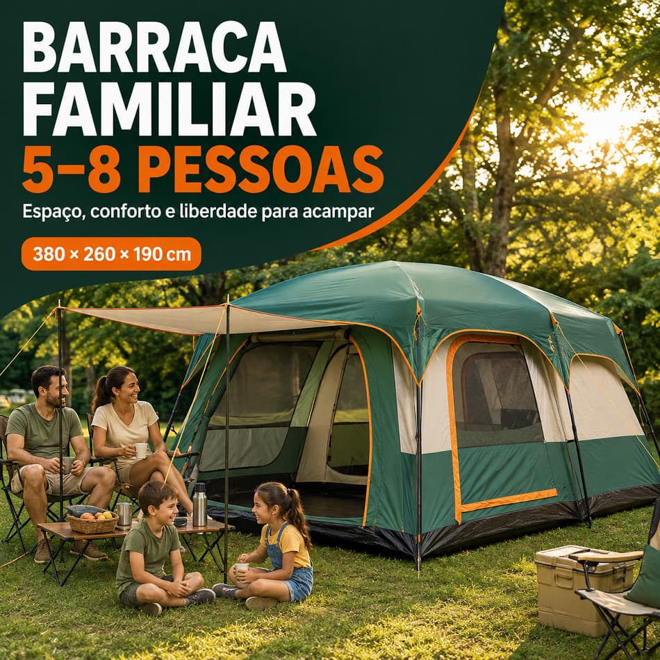 Barraca de Camping Família 5-8 Pessoas, 380x260x190cm, Impermeável 3000mm, com Divisória e Varanda