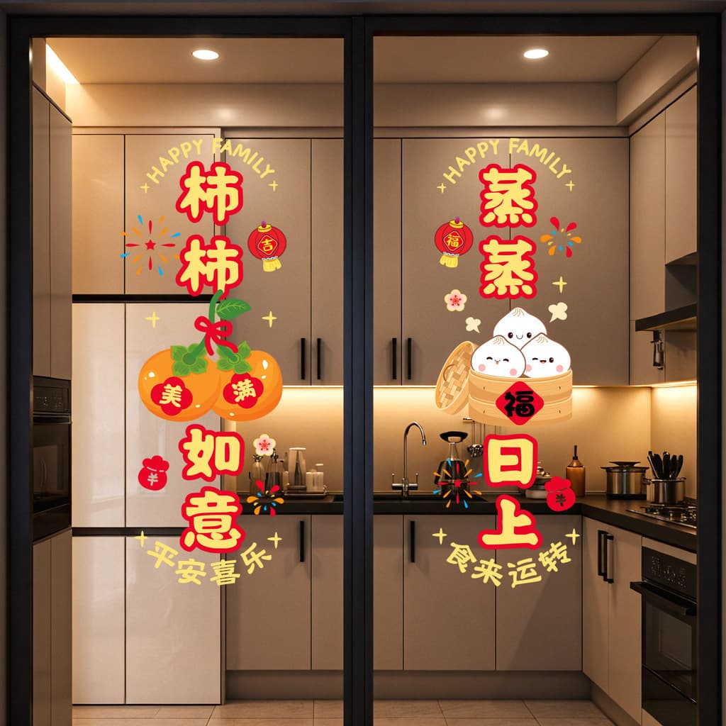 Inauguração de casa alegria decoração de porta de cozinha grades de janela portas de vidro adesivos eletrostáticos perso