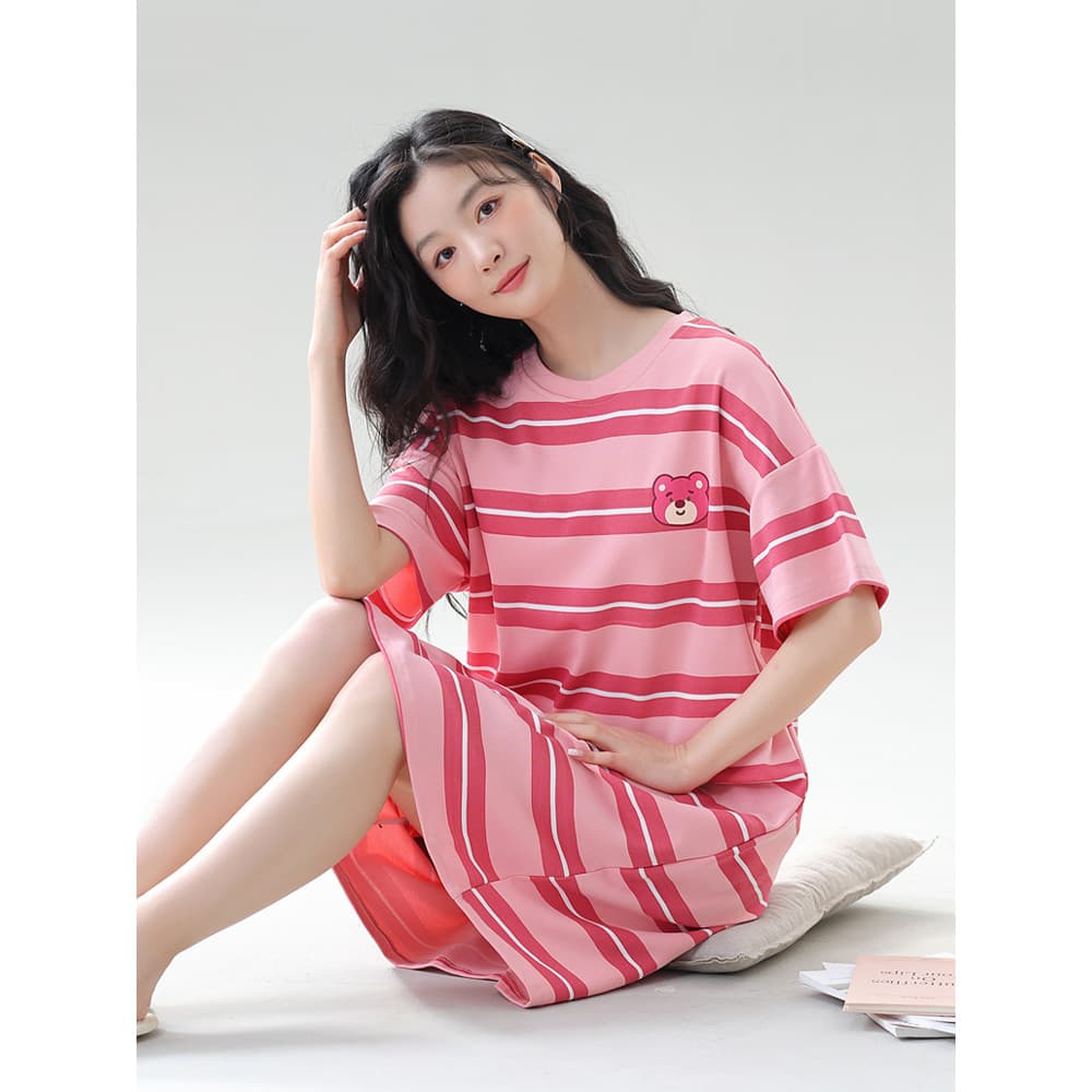 2024 novo estilo camisola feminina verão puro algodão manga curta comprimento médio versão coreana Casual algodão de ven