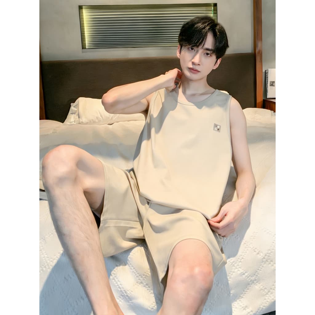Pijamas masculinos verão puro algodão sem mangas colete 2026 novo estilo colete esportivo masculino Homewear pode usar t